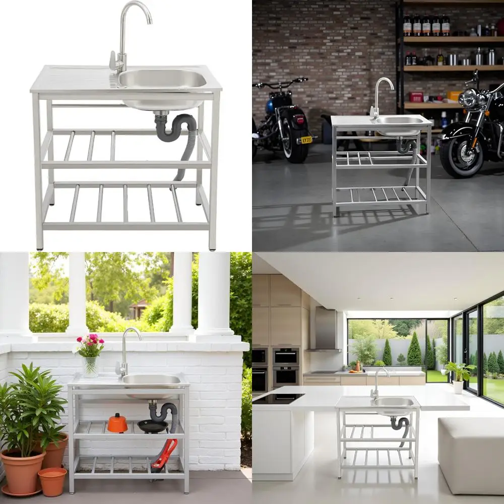 

Stainless Steel Single Bowl Utility Sink with Cold and Hot Water Connections for Kitchen, Bathroom, and Outdoor Use