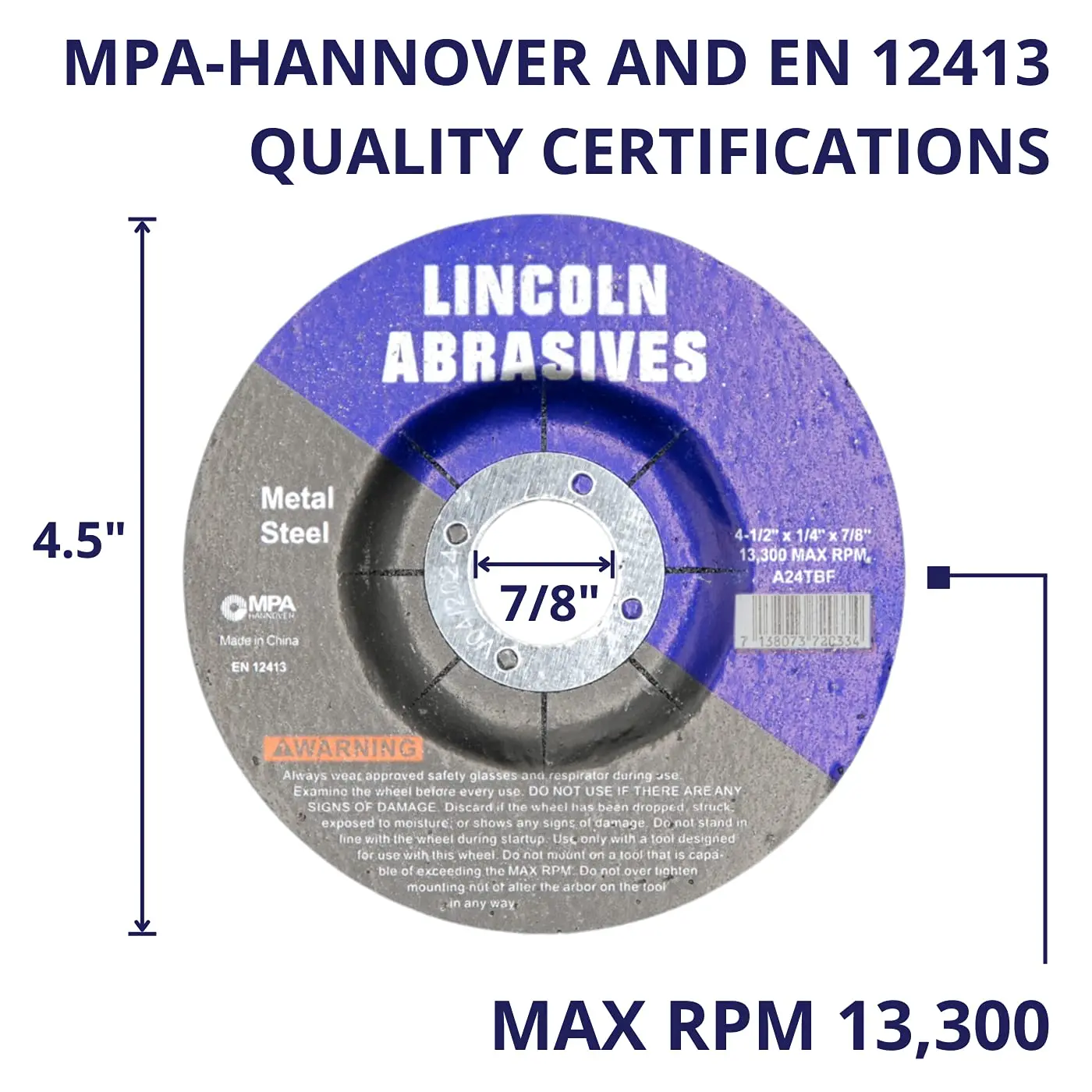 Grinding Wheels 4.5" x 1/4" x 7/8" for Metal