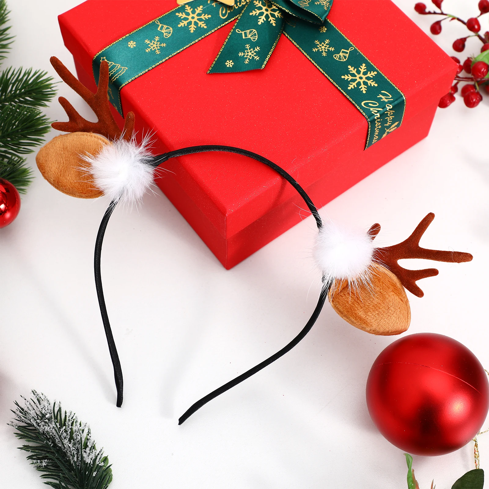 

2Pcs Christmas Elk Antler Headband Resin Flocking Big Antler Hairband Kids Party Hair Clip Photo Prop Kids Lovely Headdress
