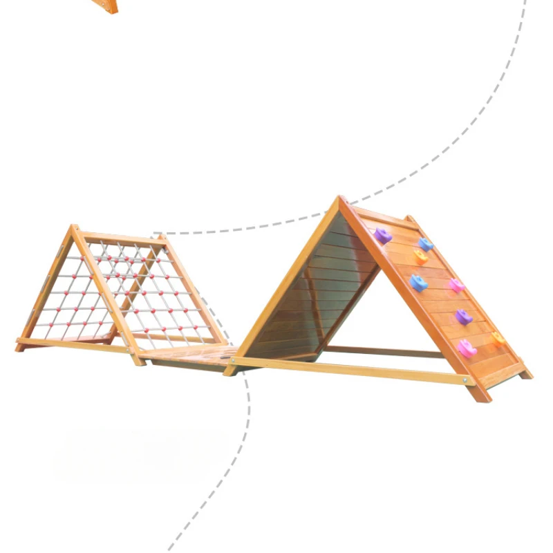 Pared de escalada al aire libre para niños, integración sensorial, capacidad corporal de madera, combinación deslizante, puente oscilante, agujero de perforación