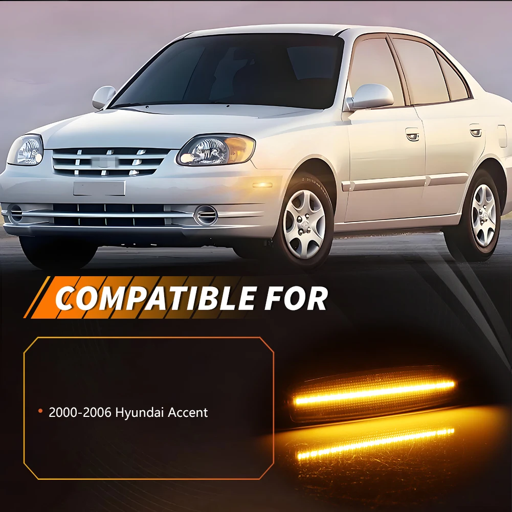 

2Pcs For 2000 20012002 2003 2004 2005 2006 Hyundai Accent Front Corner Side Marker Light Turn Signal Light Fender Light W/LED