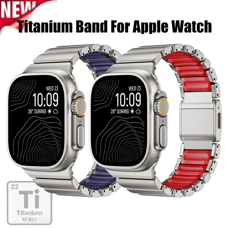 Titanium Fluoroelastomer Rubber Strap for Apple Watch Ultra 3 2 49mm 10 11 46mm Magnetic Band for Iwatch 9 8 7 45mm 6 SE 3 44mm