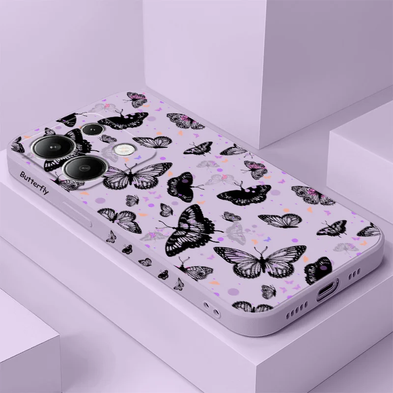

Line Butterfly Phone Case For Xiaomi Redmi Note 14 13 12 12S 11 11S 10 10S 9 9S 14C Pro Plus 4G 5G Liquid Silicone Cover