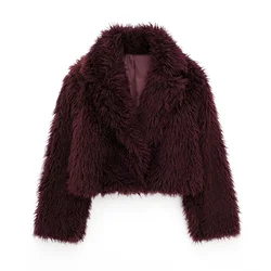 YUEYANG Winter Women Wine Red Faux Fur Jackets Female Thick Warm Turn-down Collar Coats Ladies Chic Outerwear