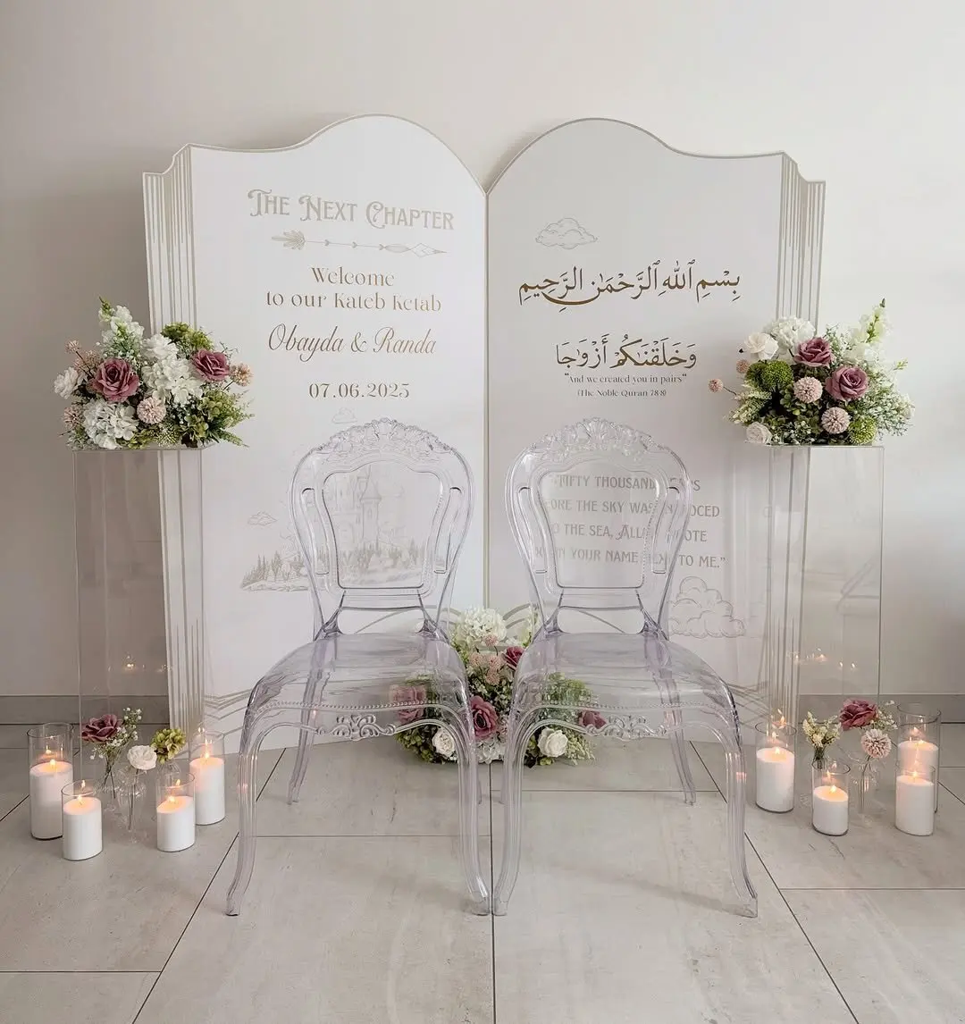 

FSDKX Wedding Supplies White BOOK Shape Backdrop Stand for Wedding Stage Decoration White PVC Background