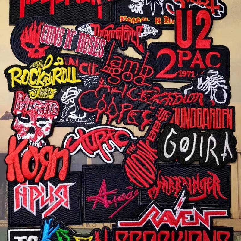 27Pcs/Lot Rock Band Patches For Clothing Embroidery Stripes Iron on Badges Stickers Sewing Vest Jacket Red view 4