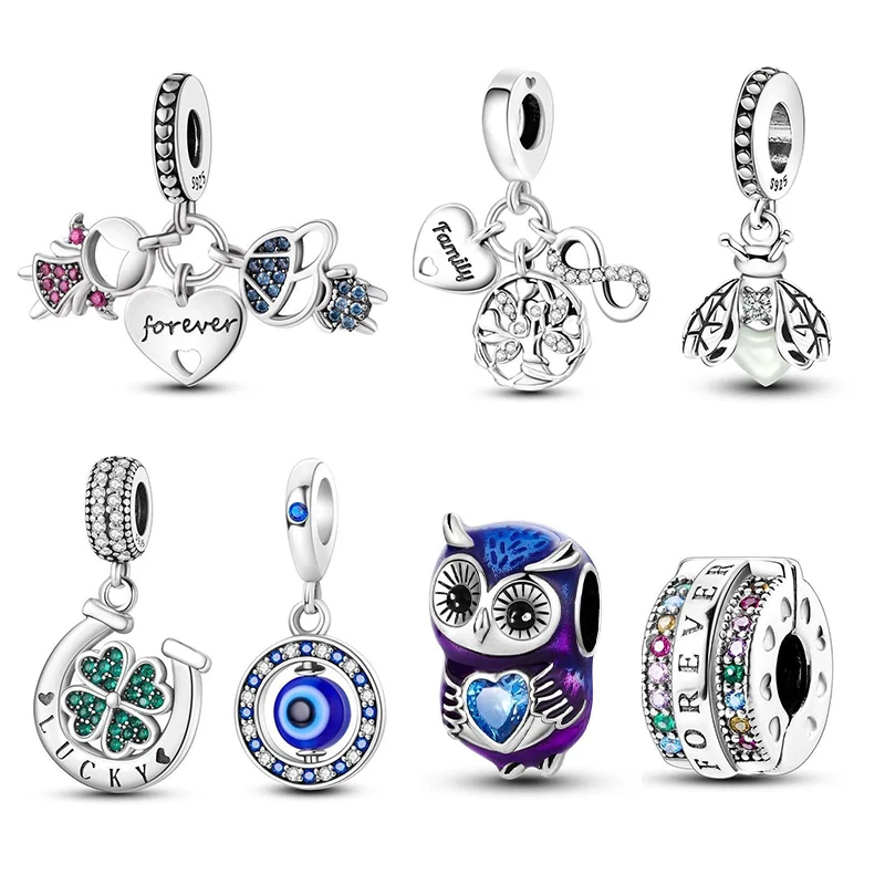 2024 Hot Sale Charms Beads Silver Plated Cat Firefly Butterfly Friendship Dangle Fit Original Pandach Bracelet DIY Jewelry