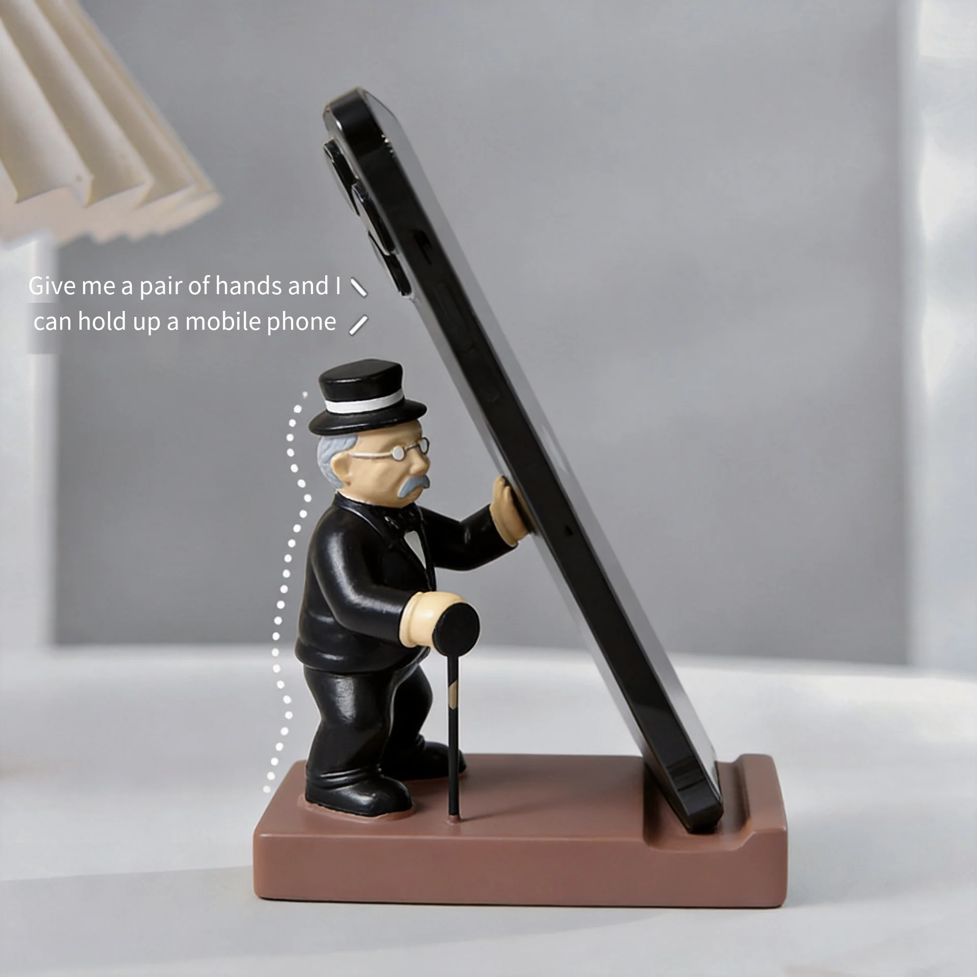 Vintage Gentleman Resin Phone Stand, Funny Old Man Desktop Tablet Holder, Aesthetic Office Desk Ornament