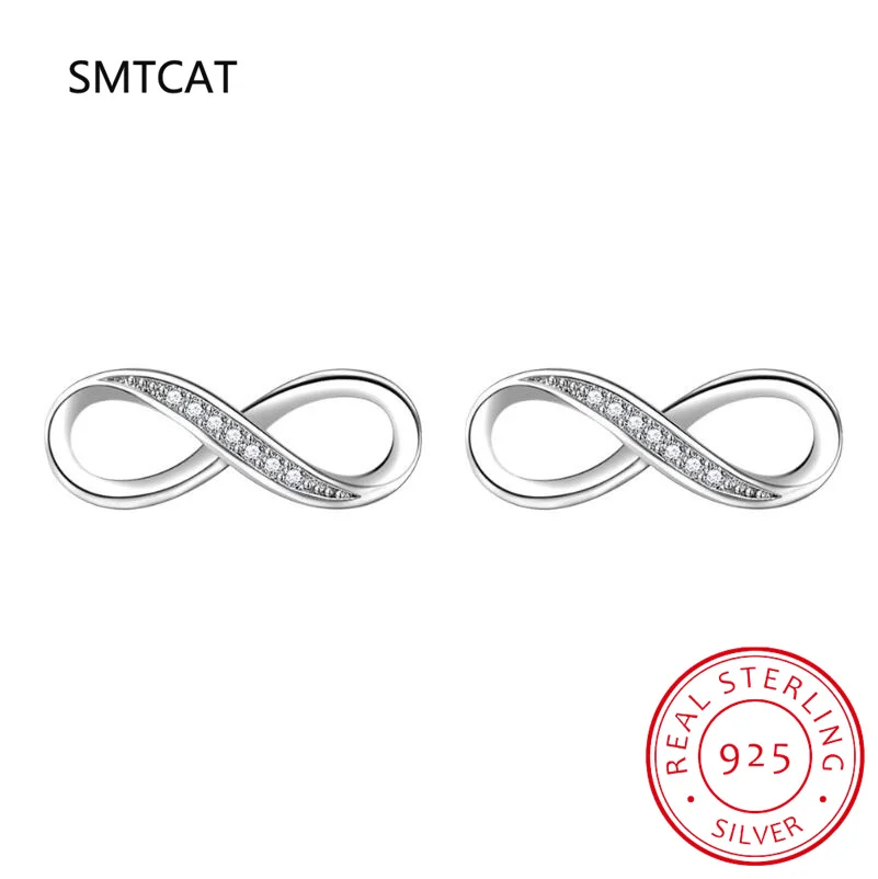 925 Sterling Silver Infinity Symbol Stud Earrings for Women Dazzling CZ Stone Geometric Earrings Jewelry Gift BSE542