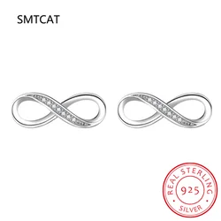 925 Sterling Silver Infinity Symbol Stud Earrings for Women Dazzling CZ Stone Geometric Earrings Jewelry Gift BSE542