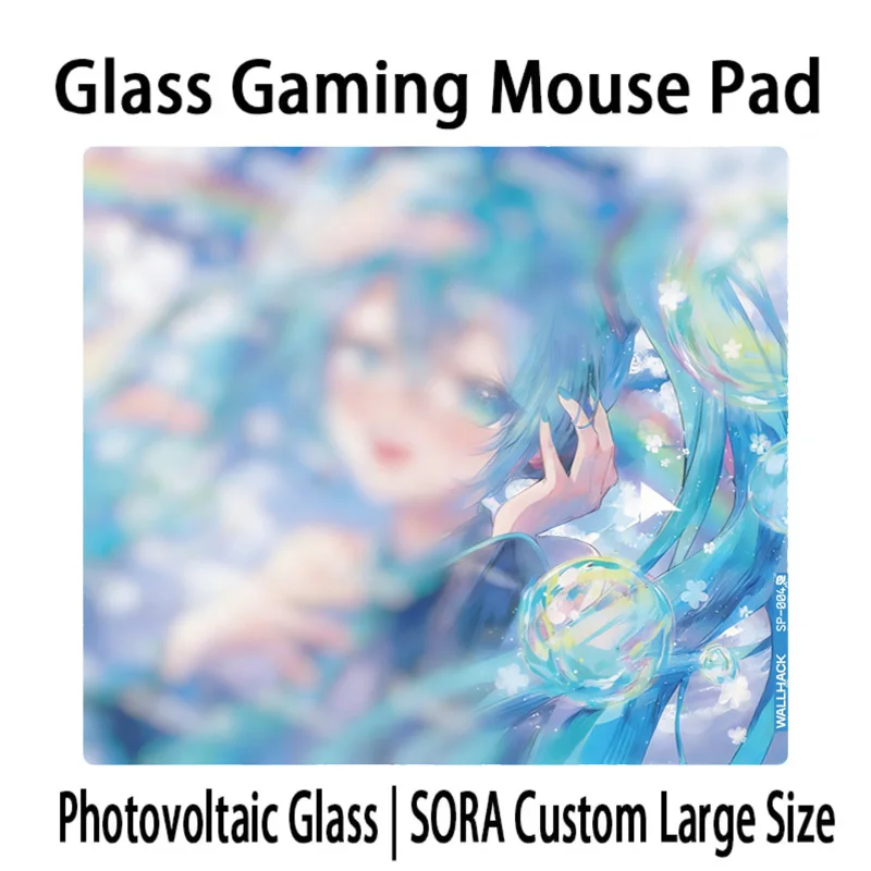 Japanese Anime Blue Girls Glass Mouse Pad Tempered Surface Custom Gamer Fps Gaming Desk Mat PC E-sports Mousepads Gifts Replica