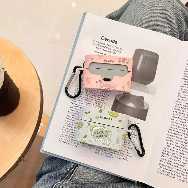 For SONY WF-1000XM6 Earphone Case Lime peach Water Sticker for OPPO Enco Air5pro  for Airpods 4 Protective Sleeve with Hook