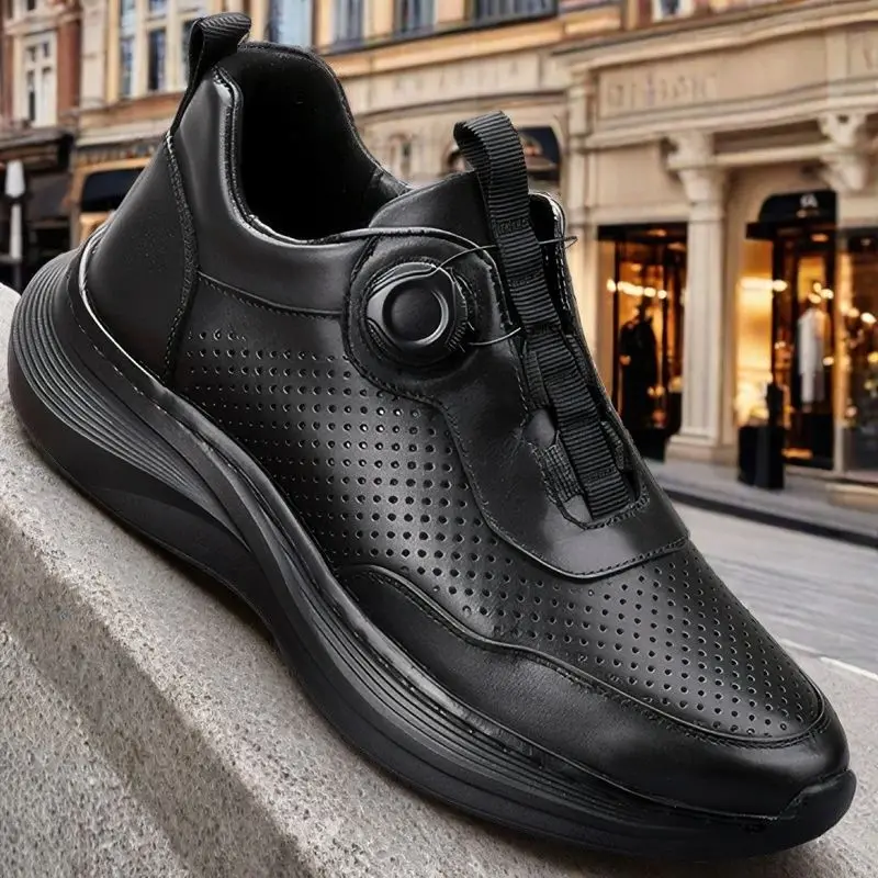 

Trendy Genuine Leather Shoes Men Luxury Swivel Button Lazy Wear Sneaker Casual Loafers Athletic Walking Hollow Hole Breathable