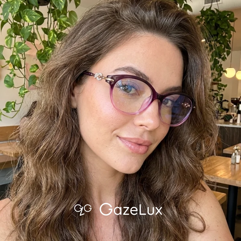 

Женские модные очки по рецепту от Gazelux, винтажные, с хромированными сердечками, фиолетовые, с индивидуальными оптическими линзами, для коррекции близорукости и прогрессивные очки.