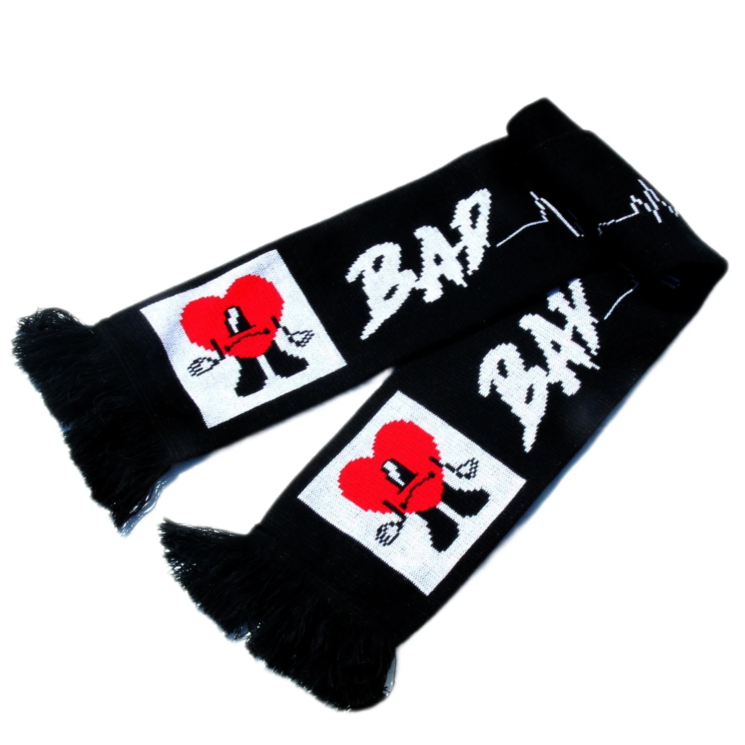 Bad Bunny Scarf Winter Knitted Bufanda Gift From Fans Shawl Soft Acrylic unisex With Fringe Black