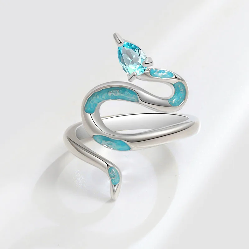 925 Sterling Silver Geometric Blue Snake Rings For Women Men Simple Korean Fashion Open Adjustable Handmade Ring Couple Gifts