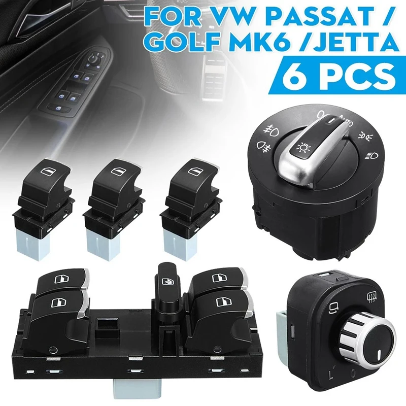 6Pcs Window Mirror Headlight Switch Set 5ND 959 565A 5ND 959 857 5ND941431B For Golf MK5 6 Jetta MK5 Passat B6 Tiguan