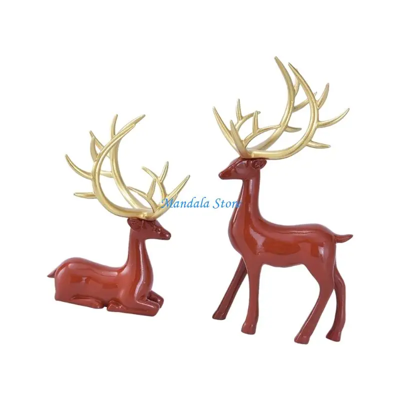 

U2JC Christmas Decors Reindeer Statues 2 Unique Poses Resins Craft Figurine Ornaments