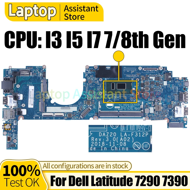 

Материнская плата для ноутбука Dell Latitude 7290 7390, LA-F312P I3, I5, I7, поколения, 05HR7R, 0TW82J, 0J8CVM, 0T64M2, 0RNCY5, материнская плата для ноутбука