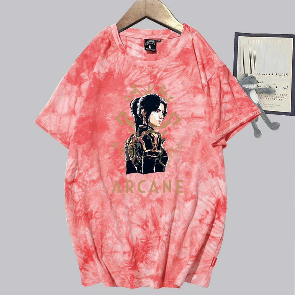 Arcane Season 2 Caitlyn Retro Tie Dye Shirt Unisex Round Neck Short