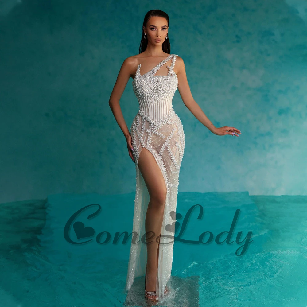 

Comelody Glamorous One Shoulder Evening Dresses for Women Mermaid Beading Slit Vestidos de Graduación Ceremony Party Custom Made