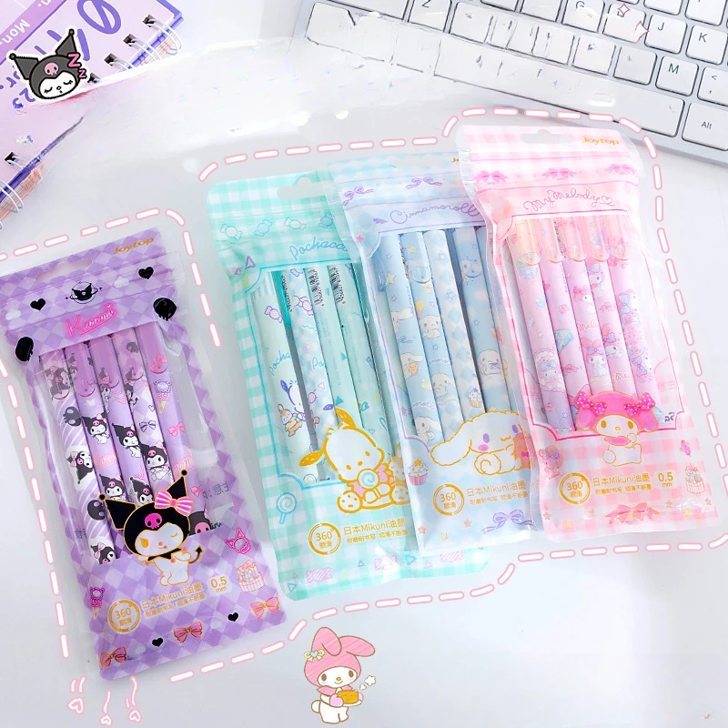 Wholesale 5/PCS Set Kawaii Sanrio Pen Cartoon Anime Stationery Kuromi My Melody Cinnamoroll 0.5MM Black Student Use Kids Gift