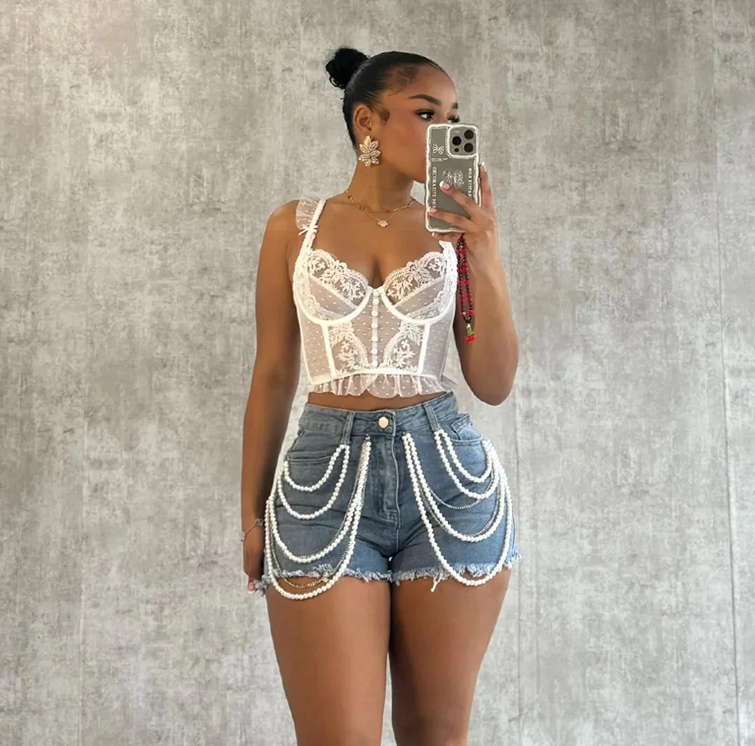 

Lace Tank Tops Fashion Chic Elegant T Shirts Streetswear 2025 Summer Clothes Women Skinny Bodycon Tops