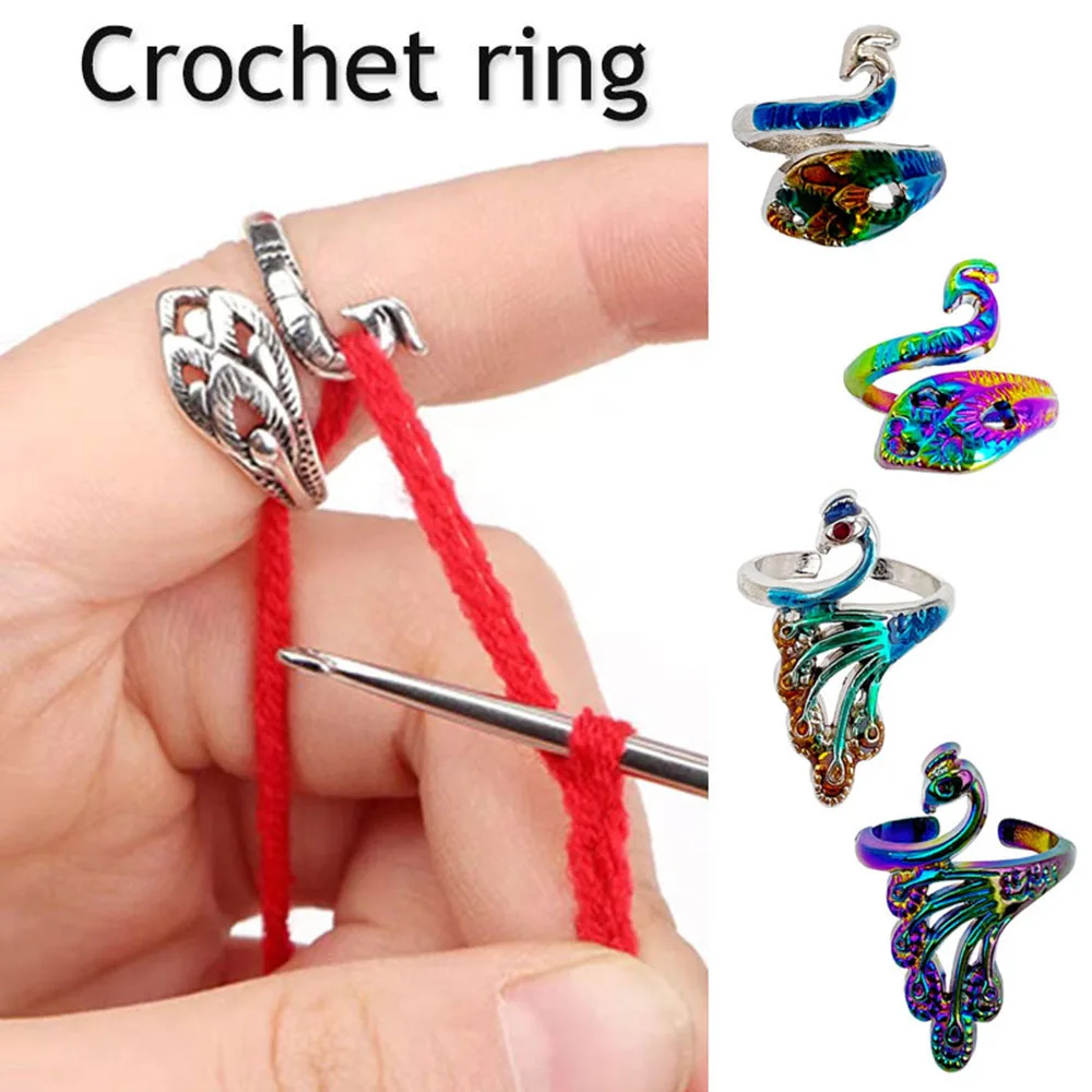 Thread Wrapped Rings DIY Knitting Accessories Ring Sewing Accessories Crochet Wire Ring Crochet Tool Adjustable Knitting Loop