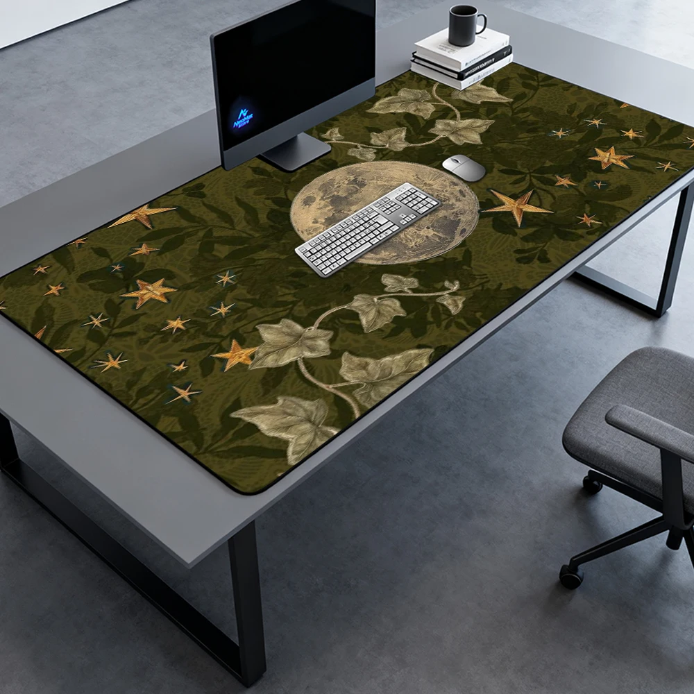 Botanical Desk Mat Gaming Mat Mouse Mat Stars Moon Green Ivy 140x60 Elegant Full Nature Inspired Large Mousepad Decor Playmat