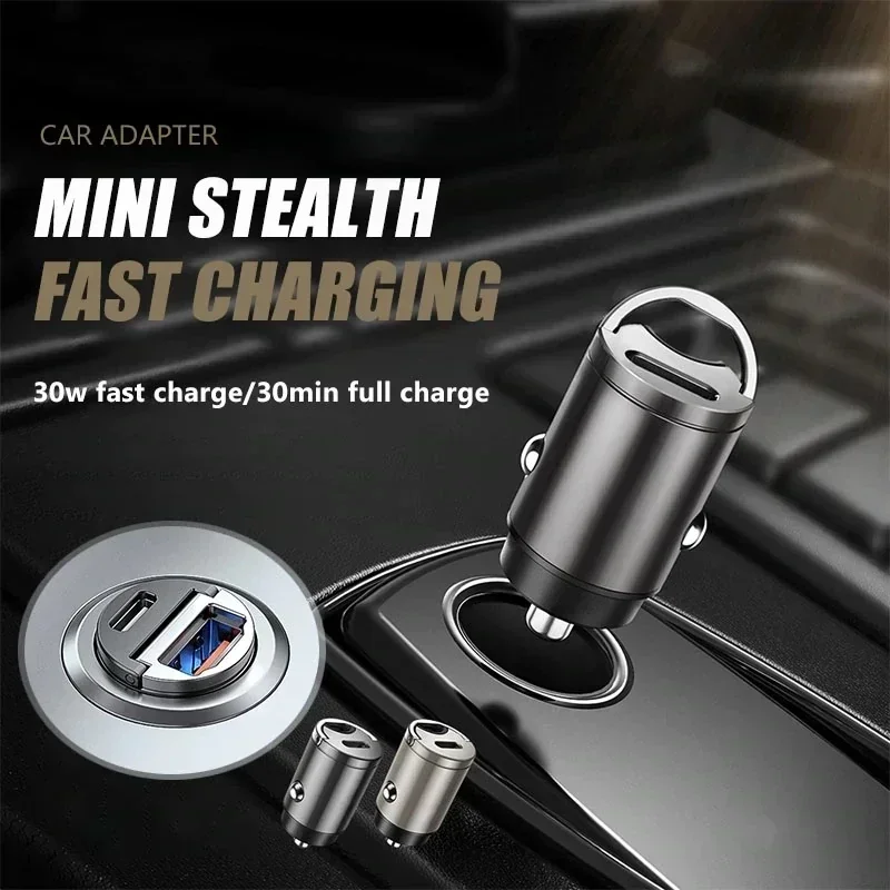 Usb Fast Charger Mini Hidden Car Charger Car Cigarette Lighter Qc3.0 Qc Pd 3.1A Pd Type C Universal Iphone and Xiaomi Phone