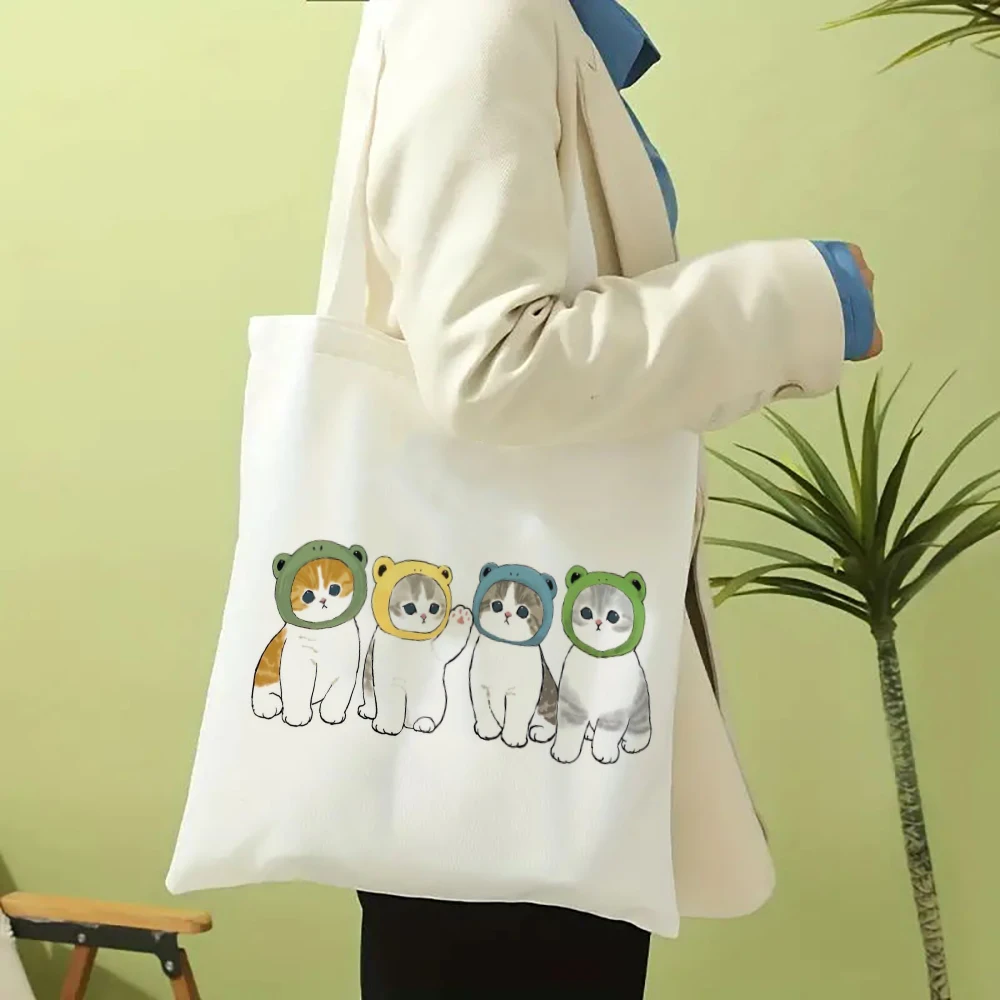 1pc Cute Cats Luggage Bags Harajuku Cartoon Vintage Shopping Canvas Bag Funny Women\'s Shoulder Bags Kawaii Gifts for Children