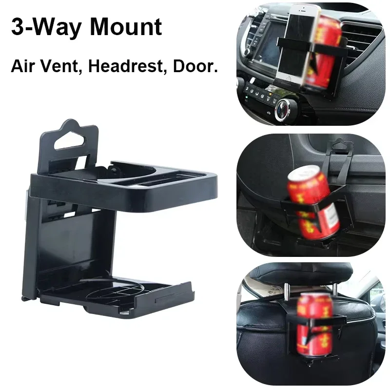 Car Cup Holder Foldable Expandable Air Vent Headrest Post Mount Beverage Holder with Phone Stand for Back Seat Car Interior