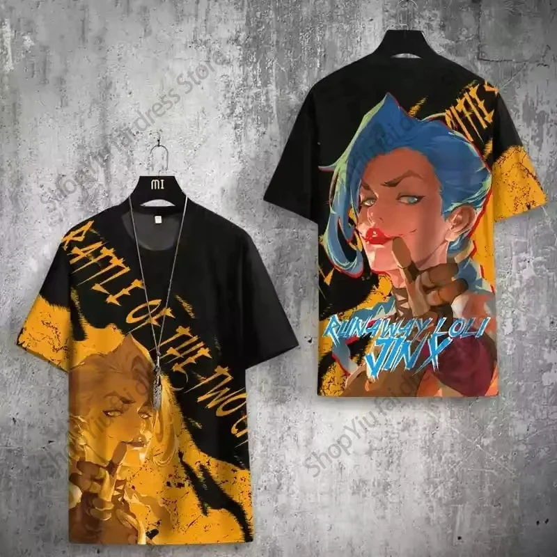 جديد أنيمي غامض الدوري Jinx ثلاثية الأبعاد تي شيرت مطبوع الرجال النساء موضة التي شيرت تنفس قصيرة الأكمام تي شيرت تأثيري تي شيرت الأطفال