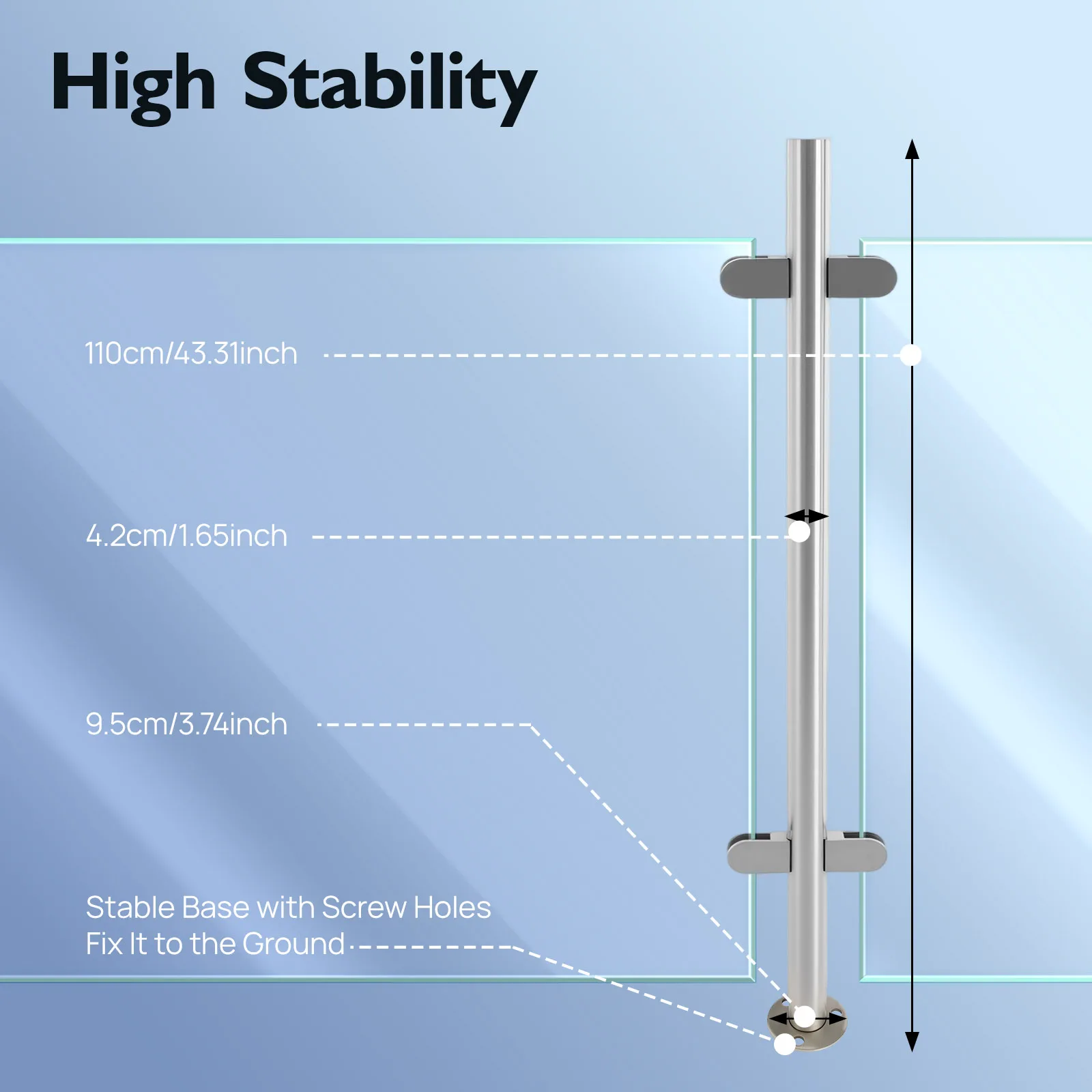 110cm Railing Post, Stainless Steel Railing Fence Pole, Corner Post Stainless Steel Pole for Balconies, Attics, Stairs