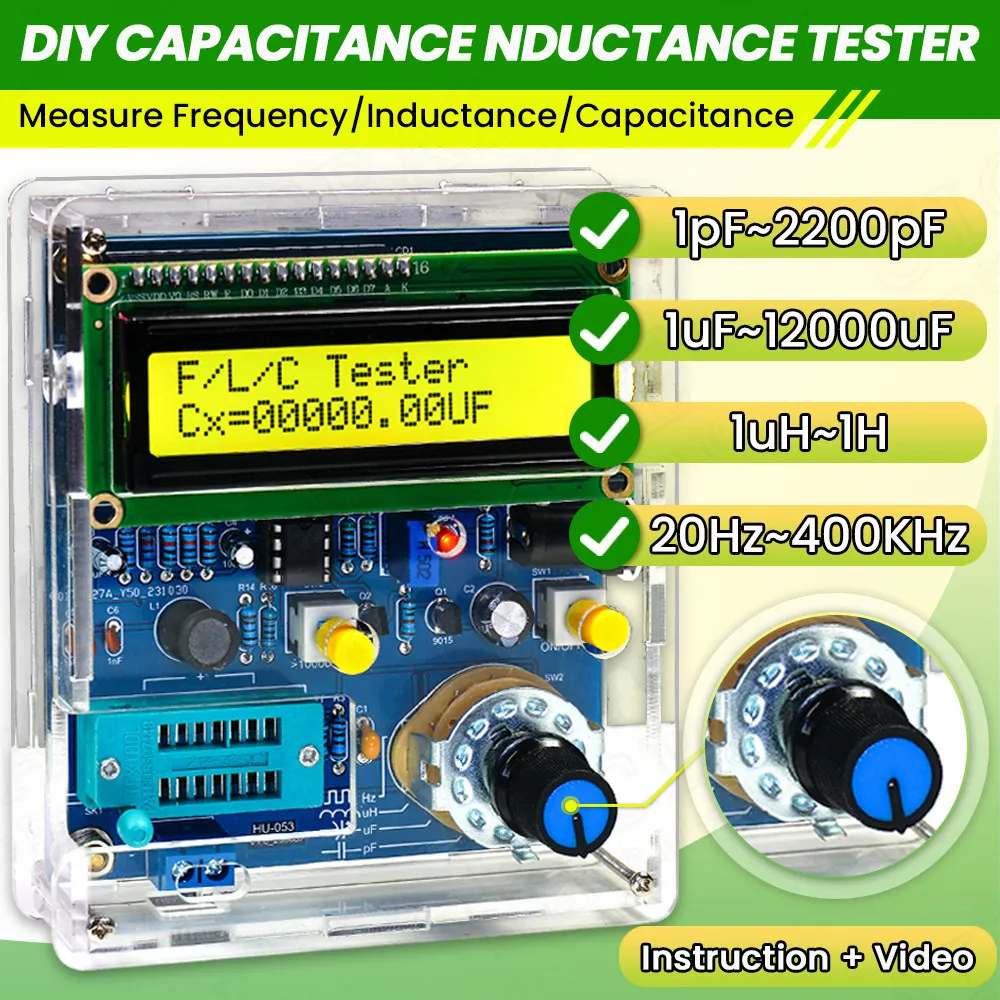 Zestaw elektroniczny DIY Tester pojemności i indukcyjności Wyświetlacz pomiaru częstotliwości PCB DIY Projekt lutowniczy Praktyka lutowania