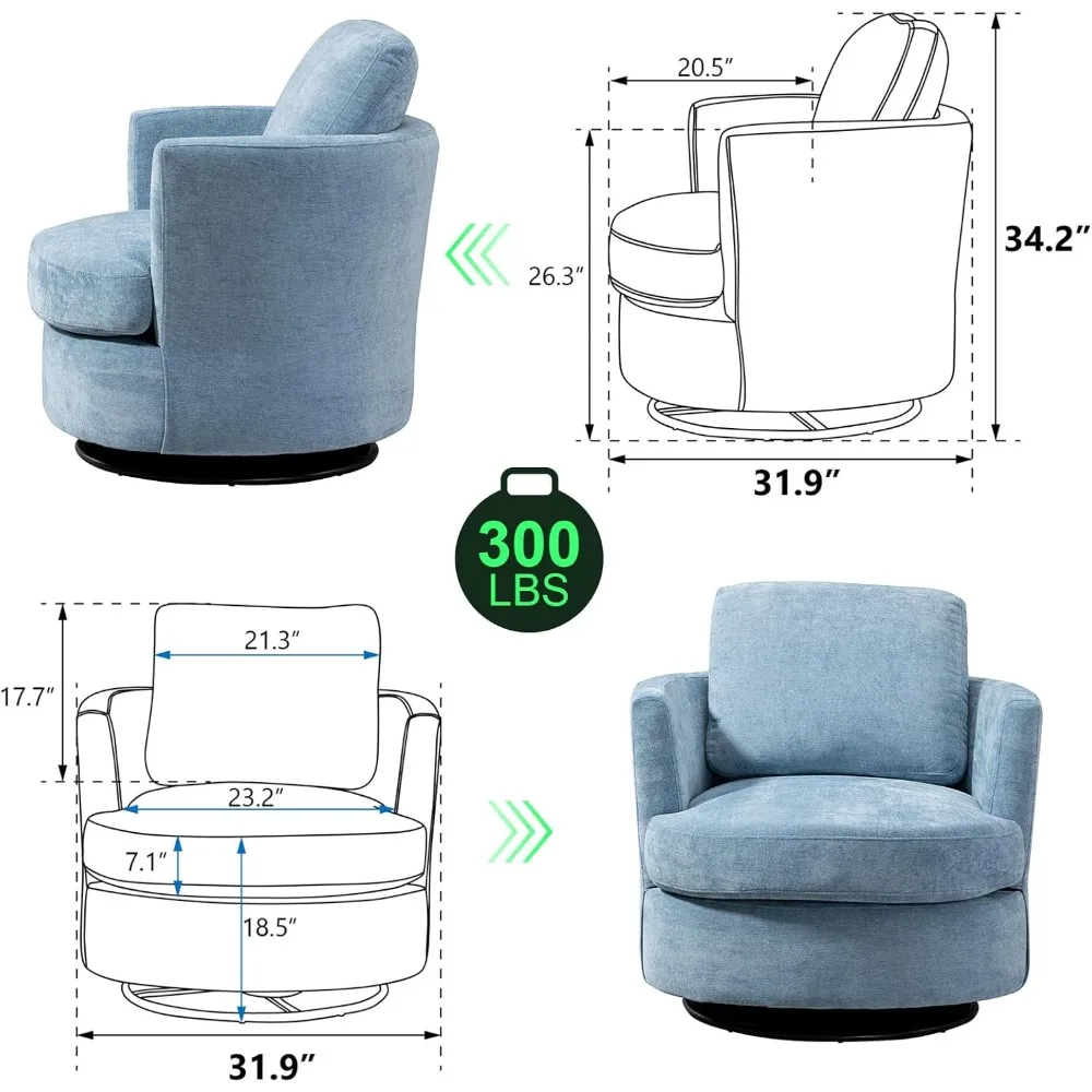 Oduwa-Cadeira giratória Barrel, Rodada Cadeiras Accent Braço, estofados Sofá confortável, 360 graus giratória, único círculo, Sofá Clube moderno, 31,9"