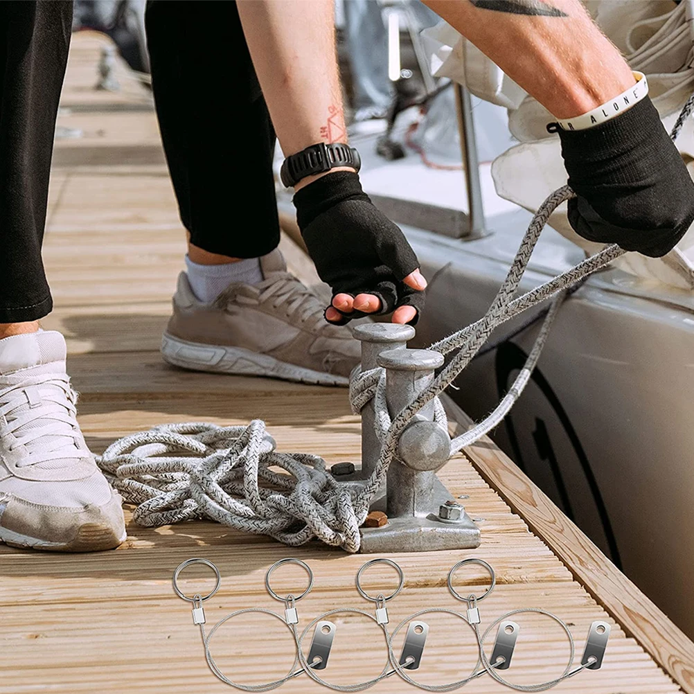 1Set Stainless Steel Lanyard Tether Cable Anti-Loss Rope Pin for Boat Tops Support Rods Marine Safety Wire Tether Set