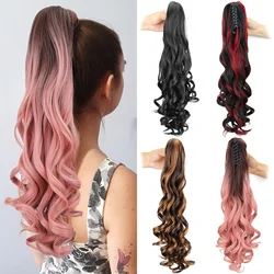 Synthetic Brown Pink Ponytail Hair Extension 22Inch Long Wavy Ponytail Hair Pieces Claw Clip Horsetail For Women Party Daily Use