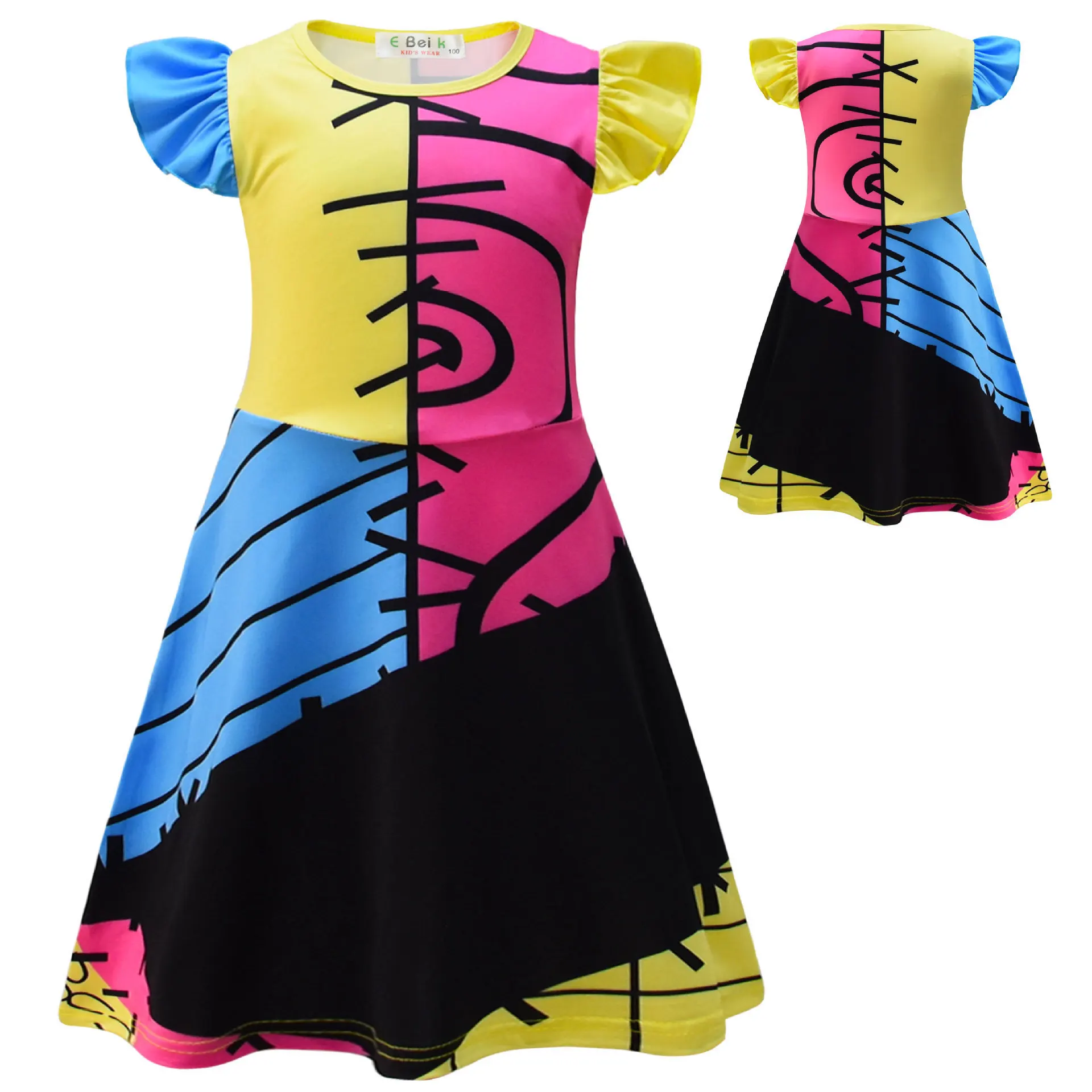

Halloween Party Performance Costume The Nightmare Before Christmas Sally Girls Dress Flutter Sleeve Cosplay Outfit