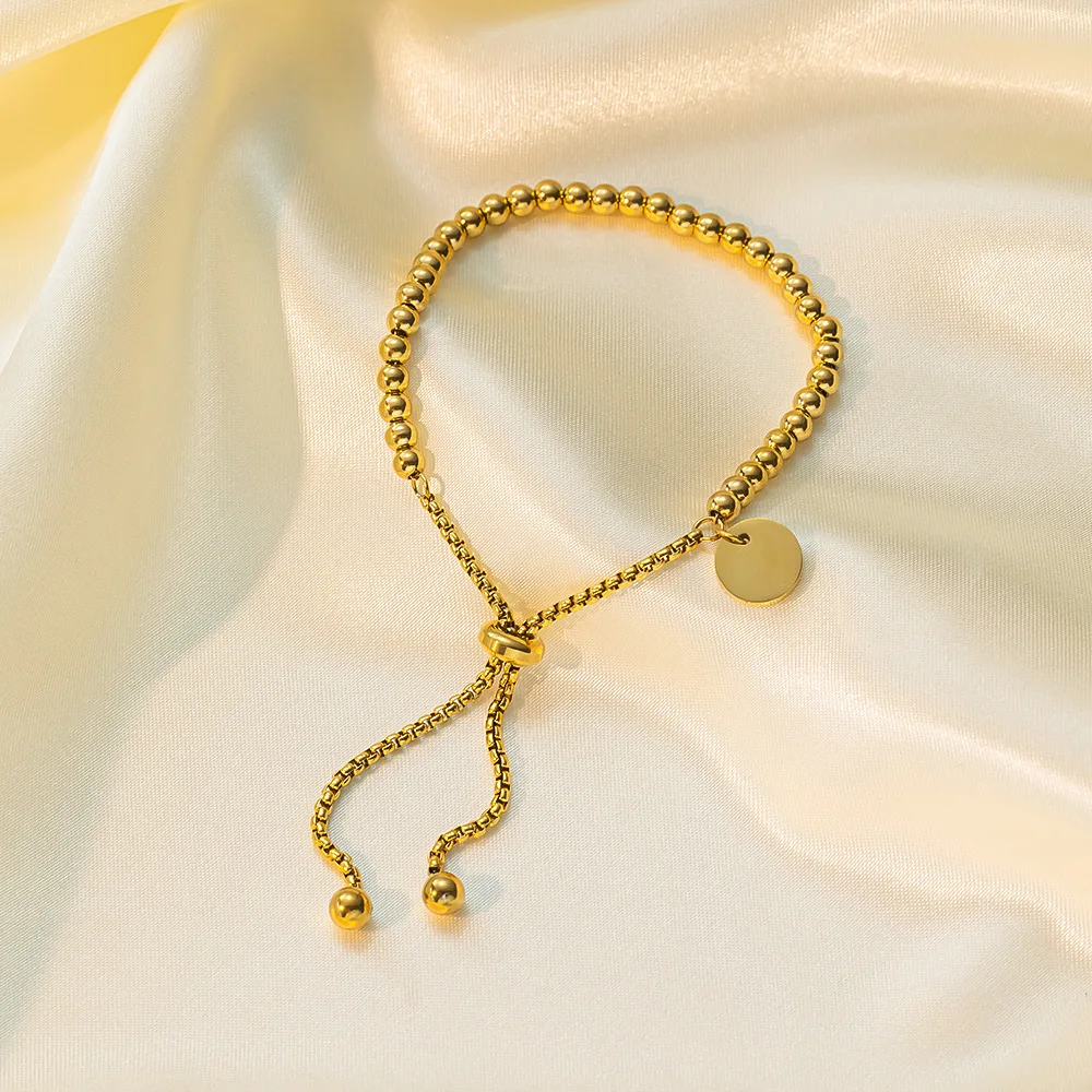 316L Stainless Small Ball Beads Pull Out Bracelet for Women Simple Fashion Circular Tag Bracelet Daily Party Jewelry image 3
