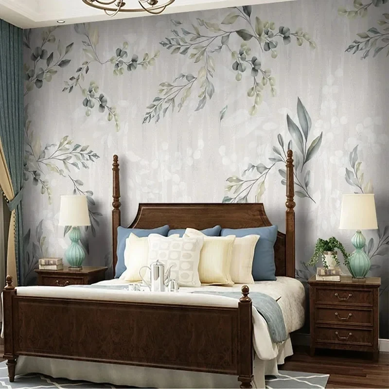 Vintage Retro Hand-Painted 3D Leaves Pattern Wall Mural for Living Room TV Background Modern Home Decor Wallpaper