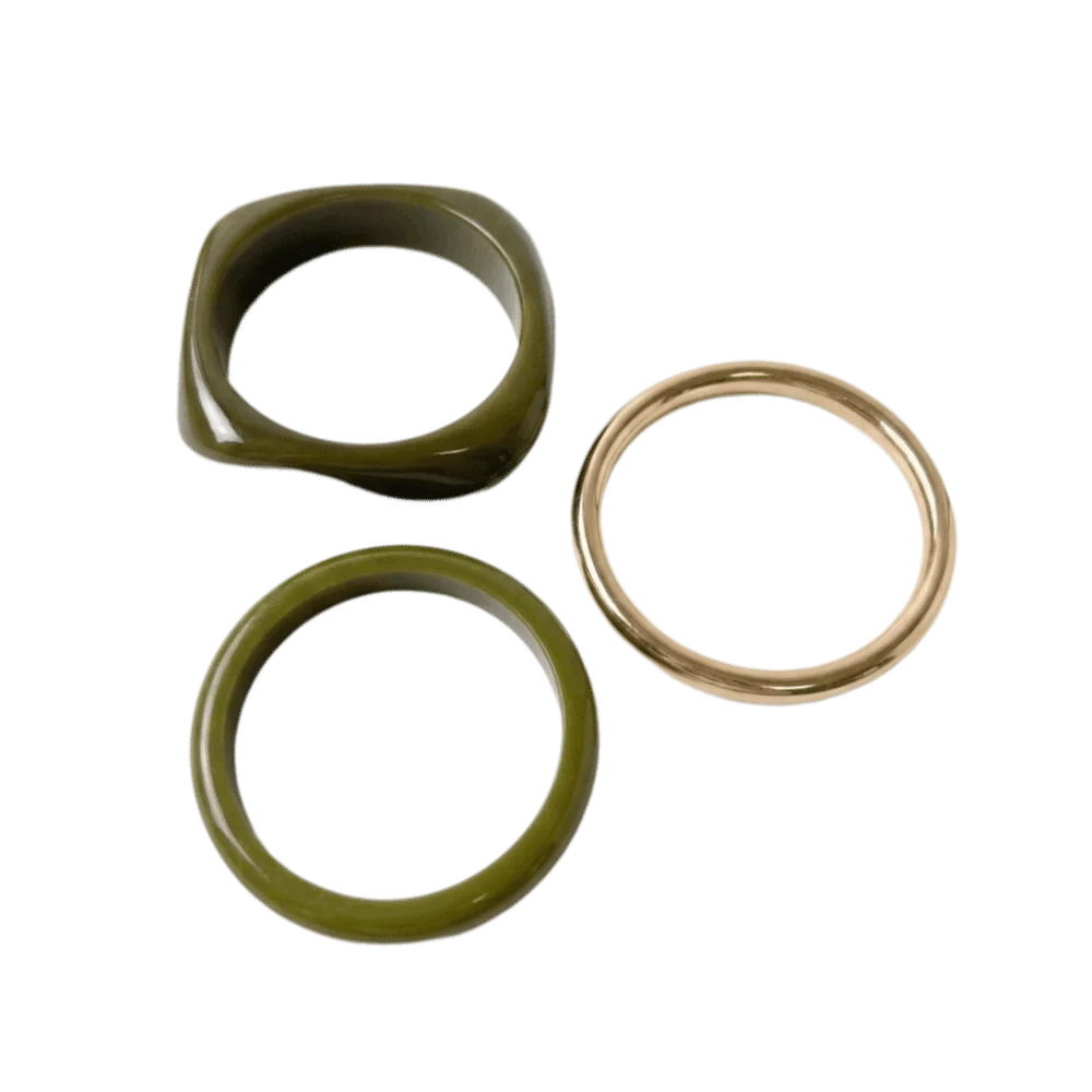 3pcs/set Alloy Resin Twisted Bracelet Irregular Round Geometric Bangle Smooth Texture Olive Green Stackable Wrist Jewelry Women
