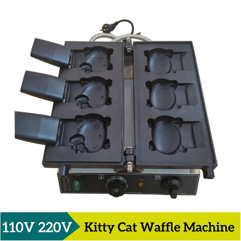 

Commercial Cartoon Kitty Cat Waffle Machine Open Mouth Kitty Shape Waffle Machine Electric Waffle Iron Machine