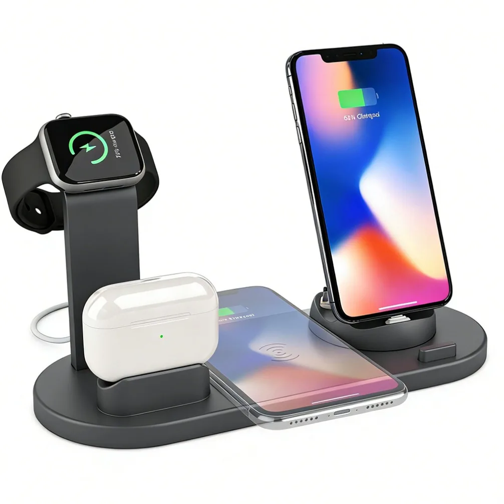 

Беспроводная зарядная станция 7-в-1 типа C/Micro-USB для IPhone 17 16 15 14 13 12 Samsung Xiaomi Airpods Pro 2/1 Подставка для быстрой зарядки