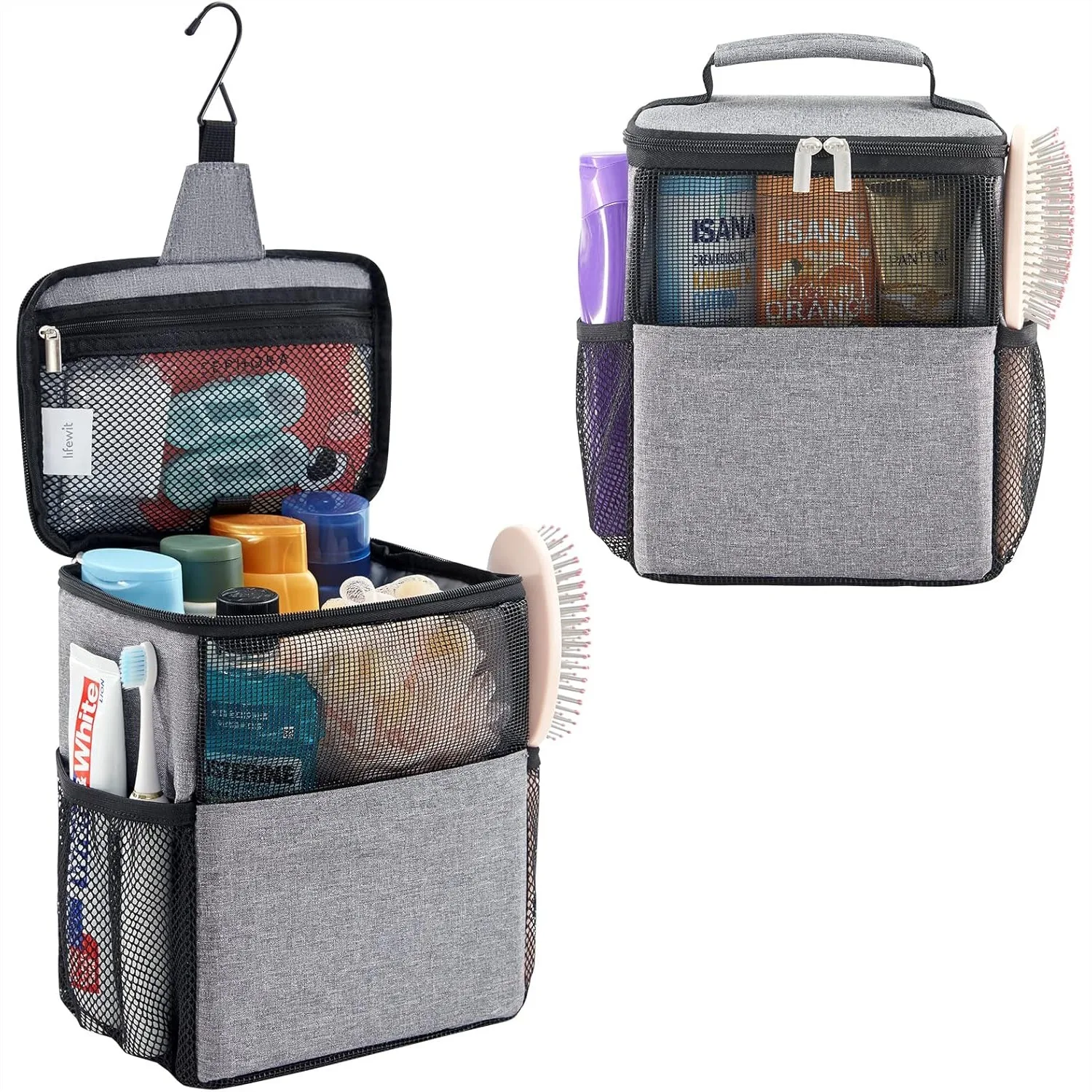 

Mesh Shower Caddy for College Dorm, Quick Dry Hanging Toiletry Bag with Hook for Travel Gym