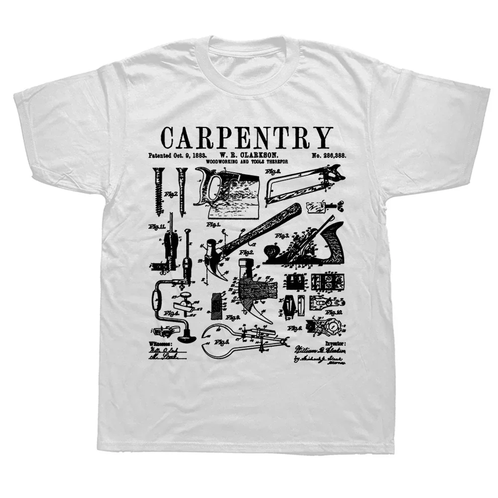 Summer Graphic Cotton Streetwear Birthday Gifts Carpentry Carpenter Tools Handyman Vintage Patent T Shirts T-shirt Mens Clothing