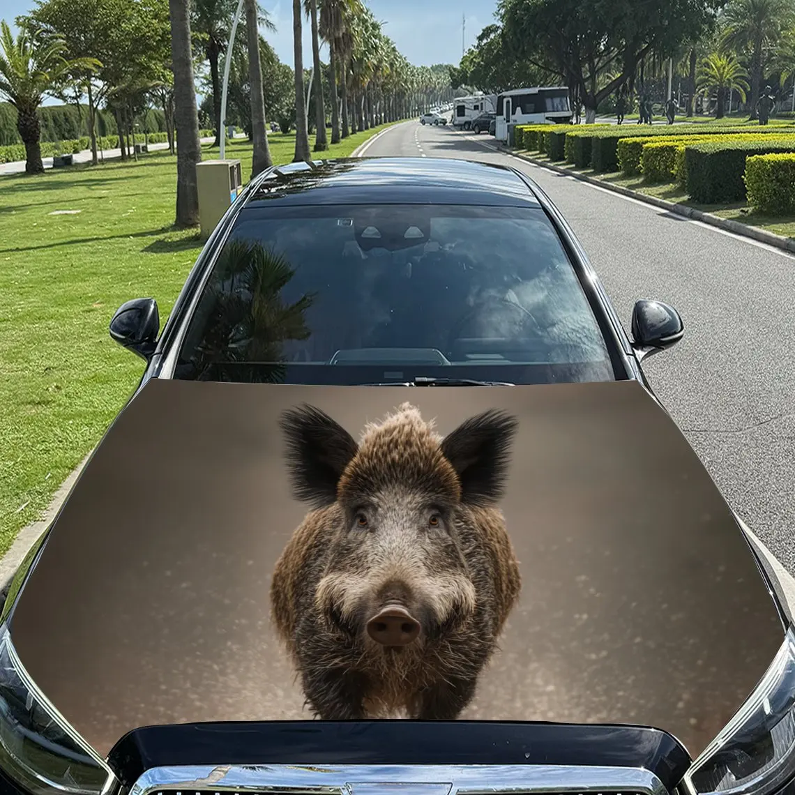 

Charming Brown Pig Car Hood Stickers - Self-Adhesive, Waterproof and Durable Vinyl Wrap, Decorate And Protect Your Car, Fit For