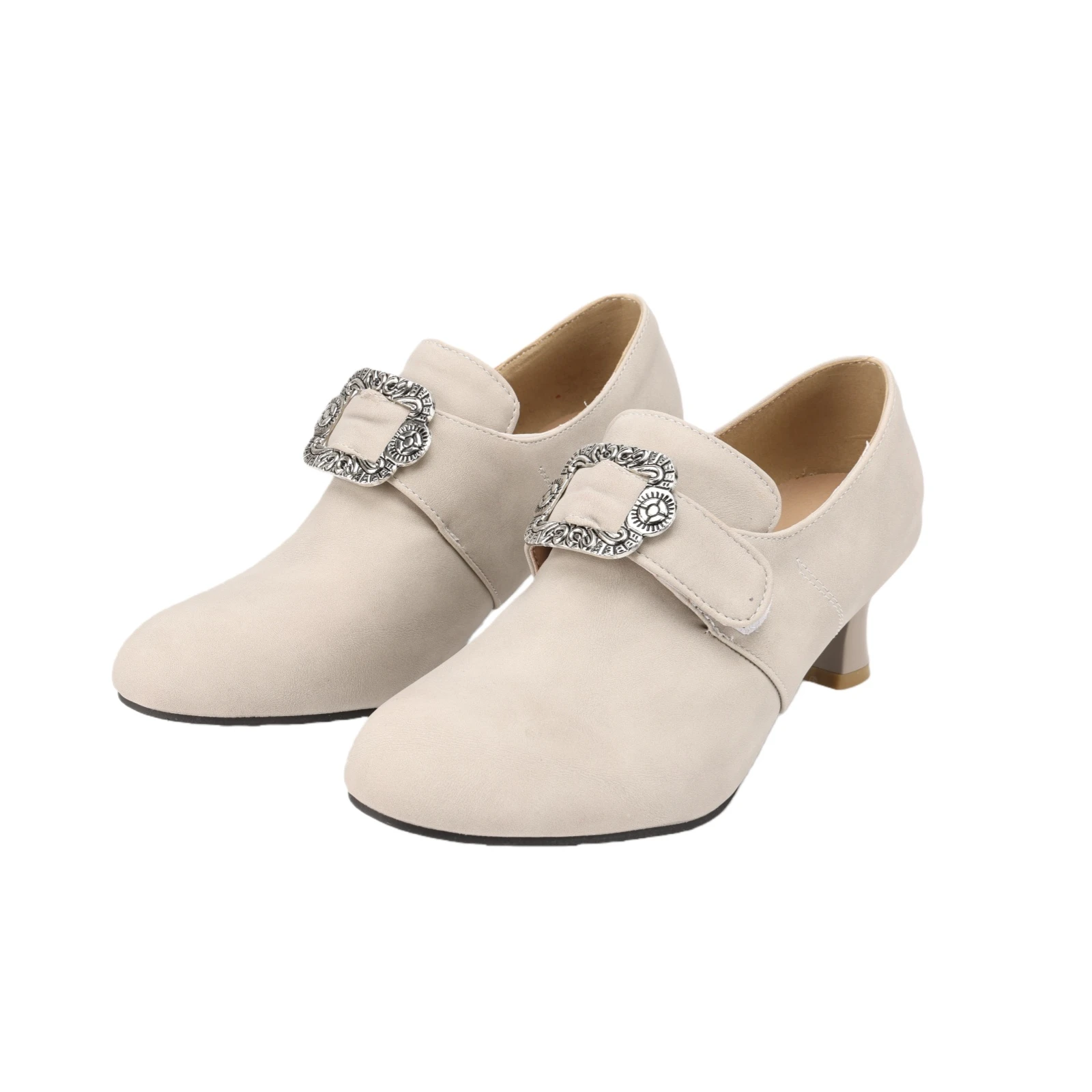 Zapatos Medievales para Mujer, Mocasines con Hebilla Cuadrada Metálica, Zapatos de Vestir con Punta Redonda y Tacón Bajo, para Disfraces de Halloween y Fiestas