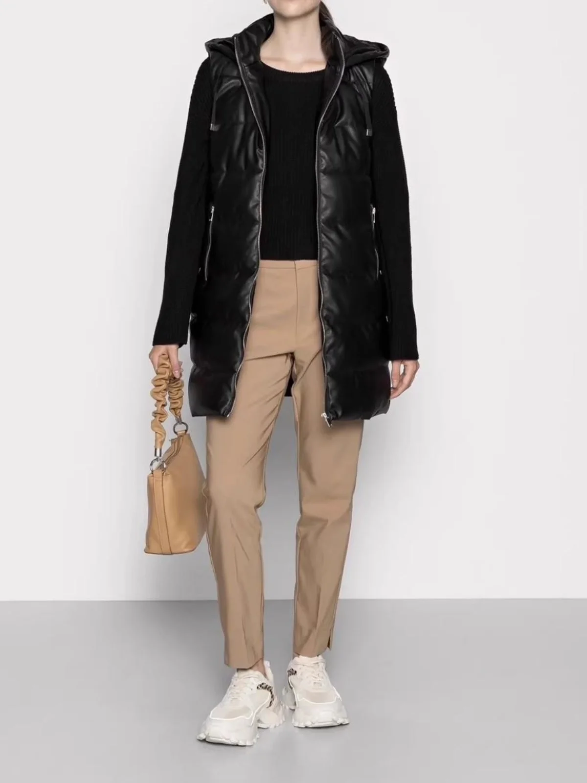 

Новая зимняя куртка на молнии с капюшоном и капюшоном, длинное хлопковое пальто, женское модное универсальное пальто средней длины на молнии...