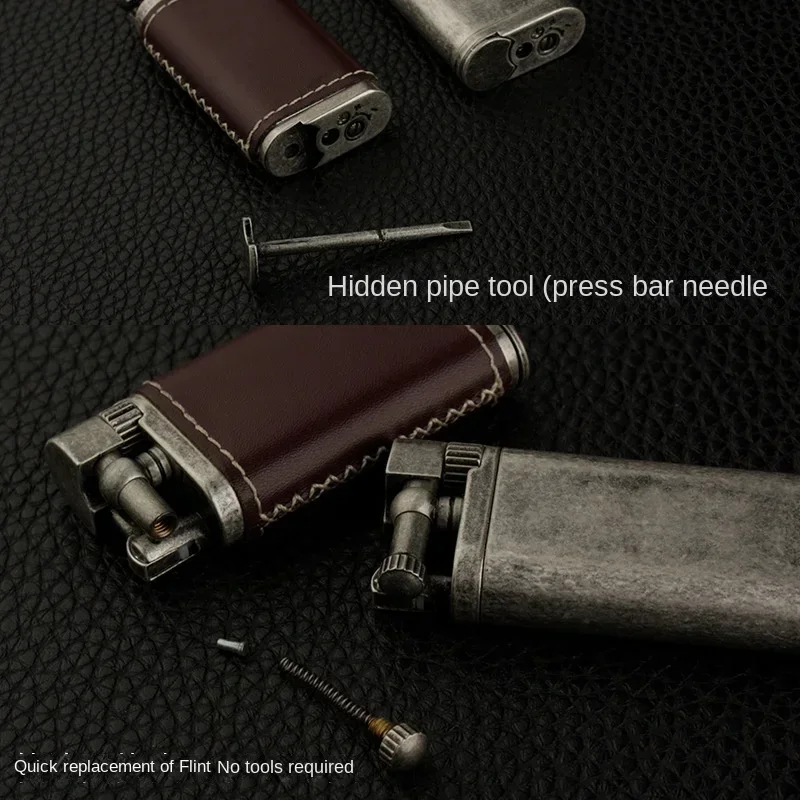 Fashionable Inclined Flame Tube Metal Grinding Wheel Inflatable Lighter Pipe Special Men\'s Gift Cigarette Accessories